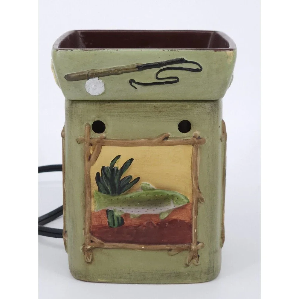 Retired Scentsy Lodge Ceramic Warmer Pack Woodland Wilderness Bear Trout Tree
